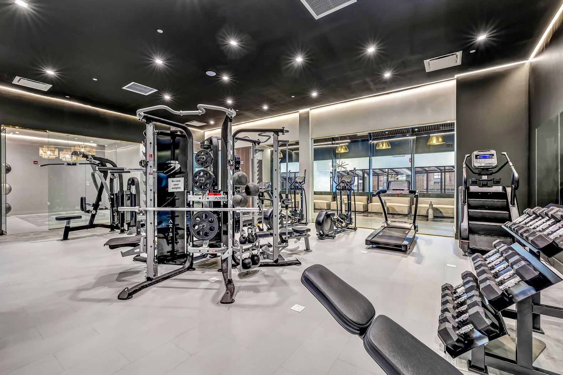 Renovated fitness center at UpHouse, Farmington